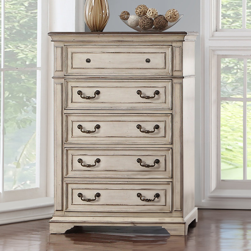 Adria 5 drawer Wood Chest Antique White